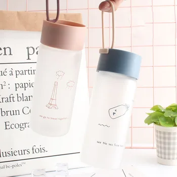 

Glass Water Bottle Frosted Cup Cute Glass Student Portable Simple Rope Heat-resistant Male Small Fresh Cup Water Bottles