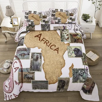 

Free shipping Retro Stamp African Animals Zebra Hippo Adult Kids Bedding Quilt Duvet Cover Set