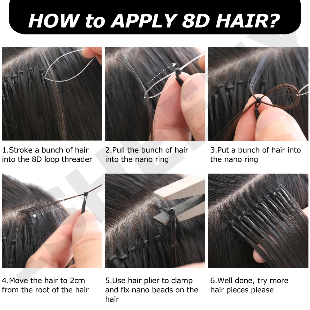 Human Hair Extensions 8D Human Hair Extensions 12" 16" 20" Nano Ring Link Extensions 0.6g/s Machine Remy Human Microlink Beads Hair