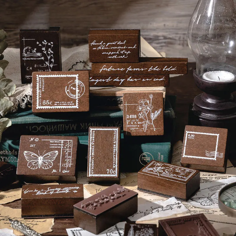 Vintage viejo tiempo serie notas en inglés flores sellos de goma madera para álbum para recortes de fotos tarjeta Set de sellos de madera