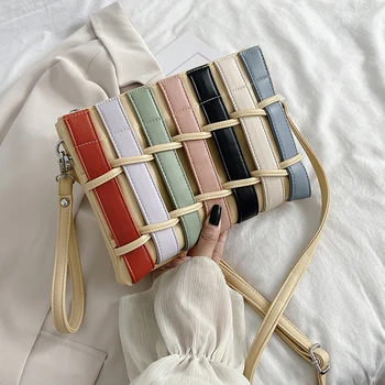 

Colorful Weaving PU Leather Envelope Bag Sqaure Crossbody Bags for Women 2020 Trend Designer Women's Wrist Purses Messenger Bag