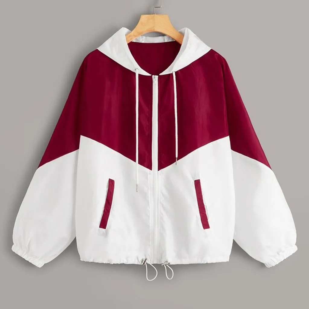 

JAYCOSIN Women Basic Jackets Female Zipper Pockets Casual Long Sleeves Coats Autumn Hooded Jacket Two Tone Thin Jacket dropship