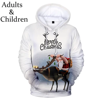

3D popular Christmas hot man woman new hoodie children's pullover autumn winter Christmas boys girls white cartoon sweatshirt