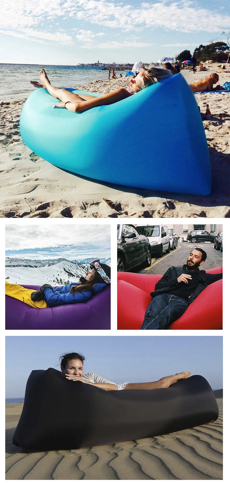 Outdoor Camping Beach Hammocl Lazy Inflatable Hammock Sleeping Bag Inflatable Hammock Sofa Bed Folding Fast Air Sofa patio furniture