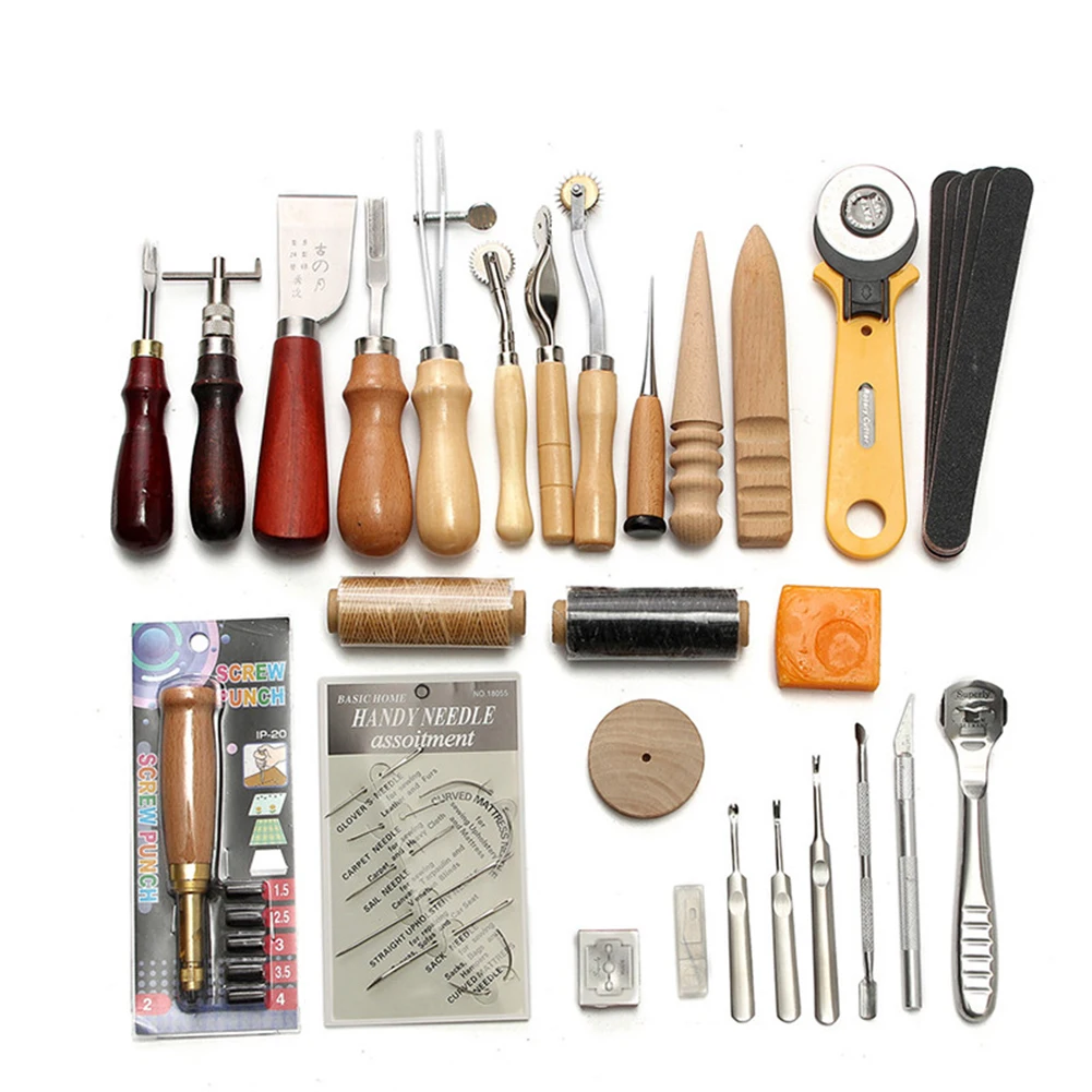 37PCS Leather Craft Tool Leather Sewing Tools Kit Leather DIY Hand Stitching Tools for Sewing Leather Canvas