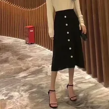 Новинка; корейский стиль; высокая талия; вязаная юбка средней длины; Посылка; юбка; сезон осень;