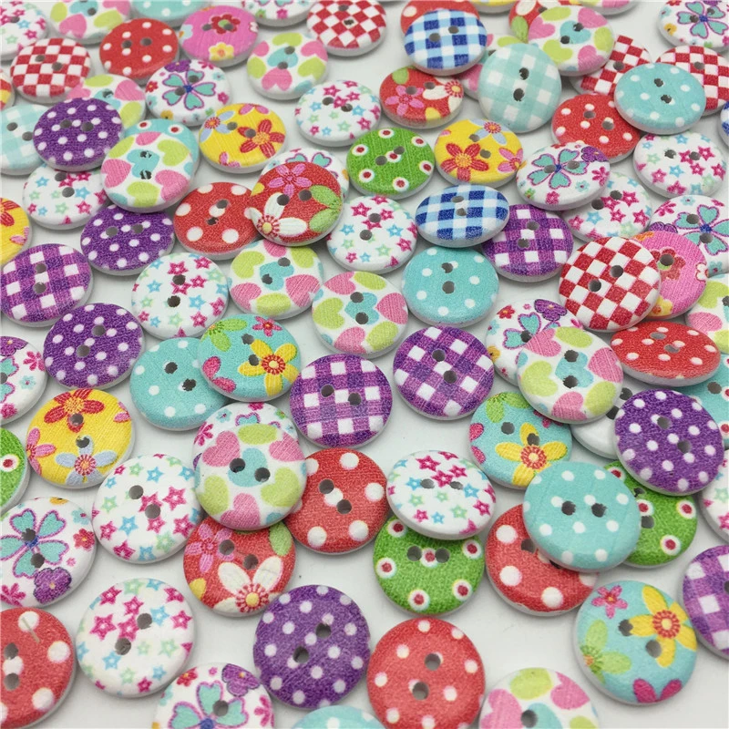 100pcs Wooden Round Cherry pattern Buttons 2-holes sewing scrapbooking 15mm