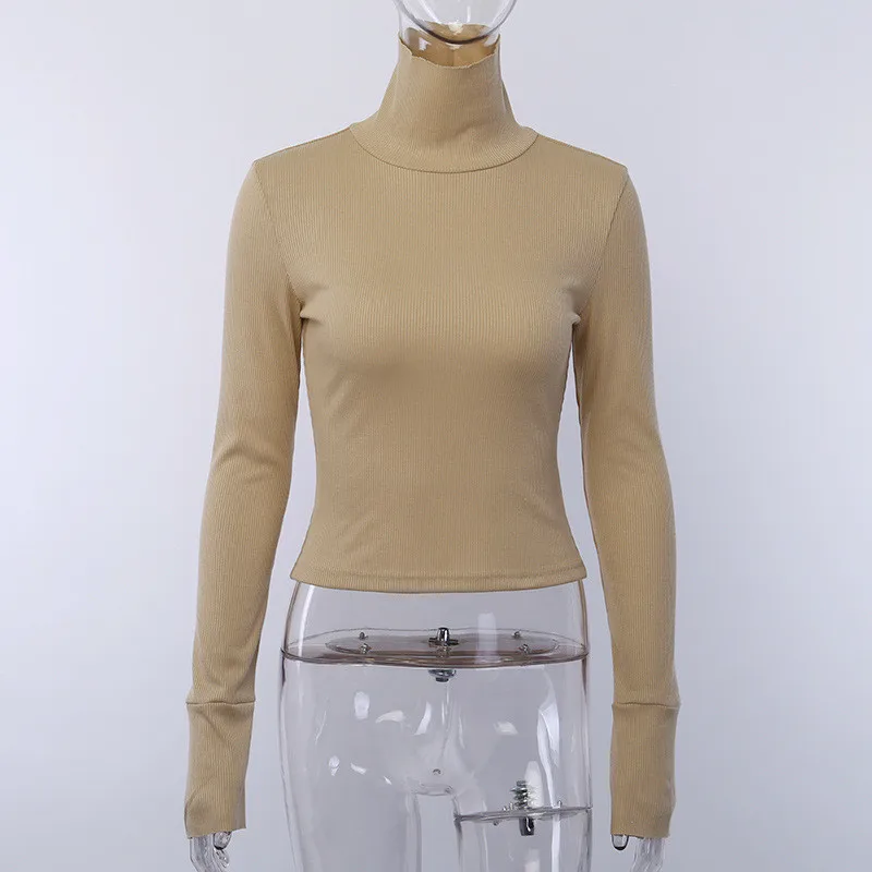 Nadafair трикотажная водолазка в рубчик, топ с расклешенным длинным рукавом, Женская Осенняя черная футболка, Женская