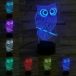 Новинка животных Сова 3D лампы освещения светодиодный USB RGB настроение Иллюзия ночник многоцветный Luminaria стол праздник Chirstmas подарок
