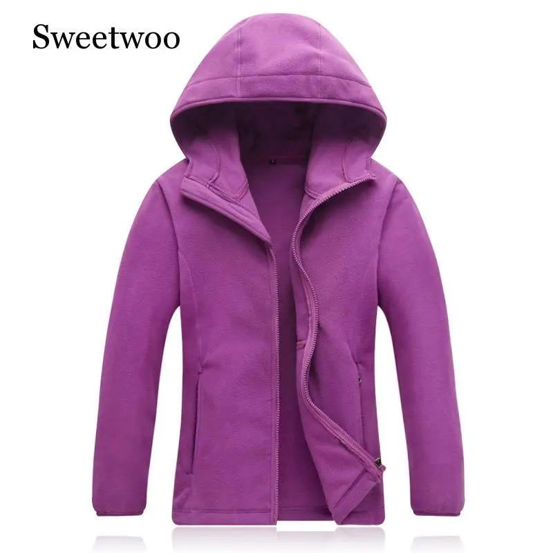 Зимние толстые теплые мужские и женские флисовые пальто с капюшоном ветрозащитная быстросохнущая куртка для отдыха на открытом воздухе Лыжная флисовая куртка - Цвет: women purple