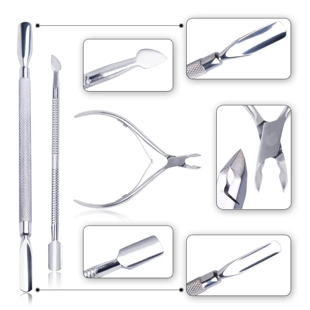Stainless Steel Push Essential Cuticle Spoon Pusher Cuticle Nippers Nail Clipper Cutter Nail Art Tools Manicure Kit