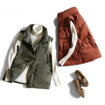 

Women Autumn Winter Short Cotton Vest Solid Coats Sleeveless Single Breasted Waistcoats Female Causal Outerwear Stand Collar