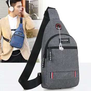 

Man Messenger bag shoulder Oxford cloth Crossbody Casual messenger chest bags Headphone hole Multifunction Handbag