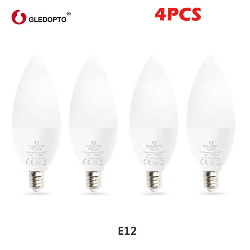 4pcs E12 G светодиодный OPTO прочный E12/E14 Zigbee RGB+ CCT светодиодный 4 Вт светильник-свеча декоративная лампа с регулируемой яркостью совместима с Amazon Echo Plus AC - Комплект: 4pcs E12