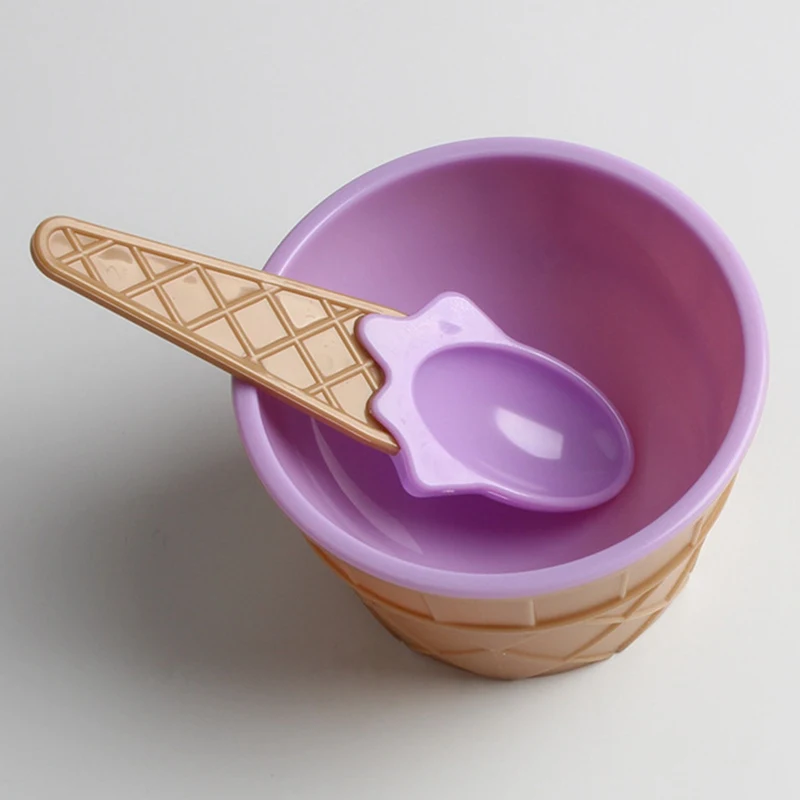 Многоразовые Детские милые мороженые глубокая тарелка с ложкой, набор детской посуды для кормления - Цвет: PP
