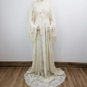 

Boho Maternity Dress Long Bell Sleeves Maxi Lace Pregnancy Gown Party Evening Clothing for Women Photo Shoot Baby Shower Gift