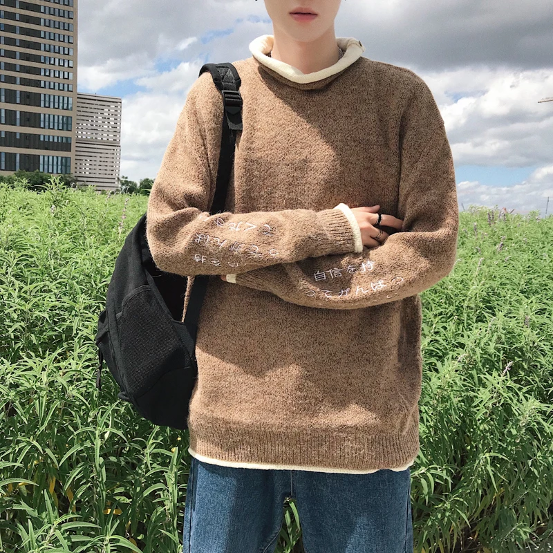 

2019 Winter Men's Long Sleeve Knit Embroidery In Warm Cashmere Knitting Woolen Sweaters Casual Coats Brand Male Pullover M-2XL