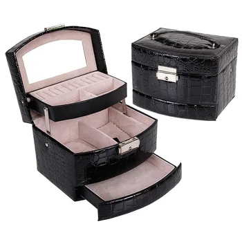 

Multilayer Automatic Leather Jewelry Box Three-layer Storage Box For Women Earring Ring Cosmetic Organizer Casket