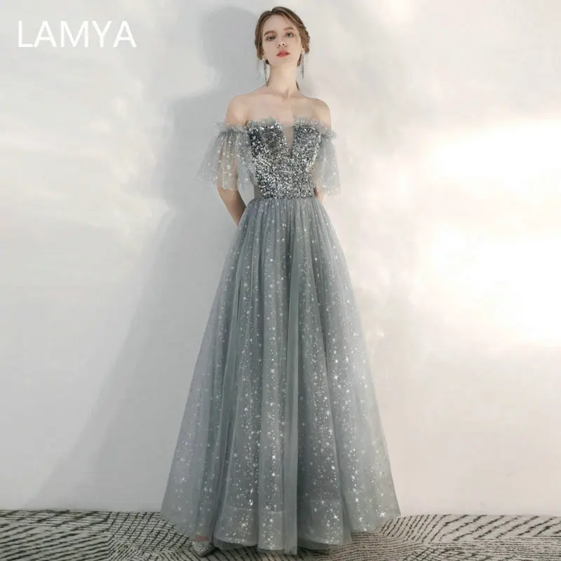 

LAMYA Sequined Boat Neck A Line Evening Dresses Customized Ruffles Formal Dress Fashionable Evening Gowns Robe De Soiree