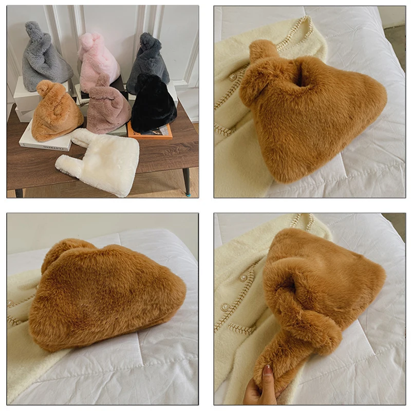 Furry Bags Solid Plush Tote Bag Soft Fluffy Bags New Winter Bags For Women 2021 Luxury Handbags Comfortable Faux Fur Bag Elegant