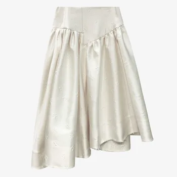 

DEAT 2020 Spring Summer New Fasshion Embroidery Irregular Lotus Leaf Swing High Waist Slim A- Line Skirt Women SB604