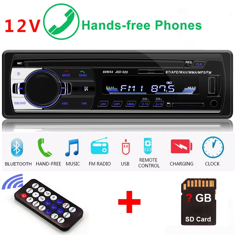 1 Din Bluetooth Coche радио автомобиля стерео SD MP3 плеер 12 В AUX USB Para аудио Carro Automotivo Estereo Авторадио