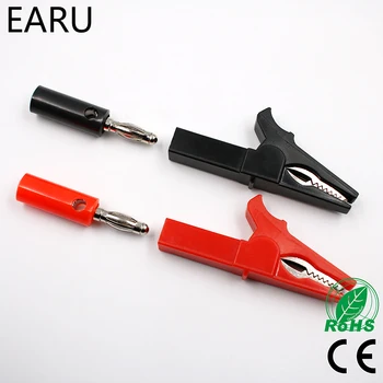 

55MM Alligator Clip + BANANA PLUG, Test Probe With 4mm Banana Plug Cable Clips Socket Battery Red Black