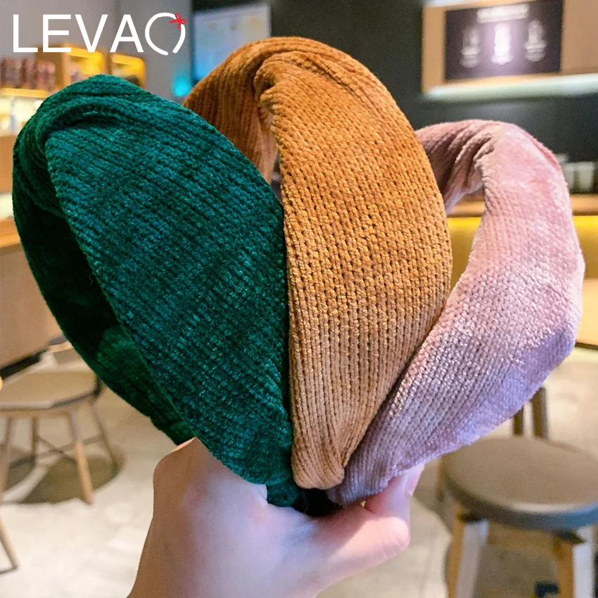Levao, вязаная Крестовая повязка на голову для женщин, аксессуары для волос, вельветовый обруч для волос в полоску, нескользящая повязка на голову
