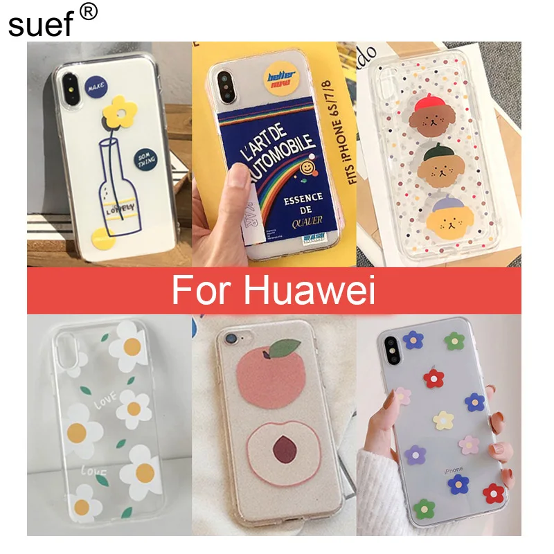 Прозрачный мультяшный чехол Sufe INS для Huawei P30 lite Pro Nova 4e мягкий однотонный из ТПУ с