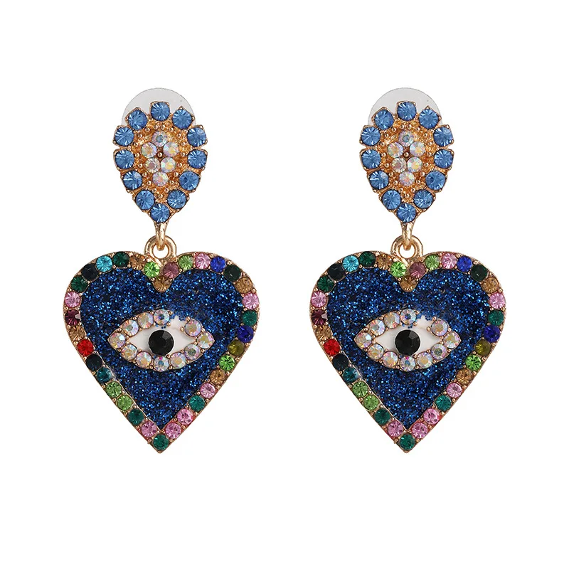 

New Style Jewelry Women European Fashion Earrings Statement Heart Shape Big Rhinestone Crystal Eyes Earrings Gifts For Girls