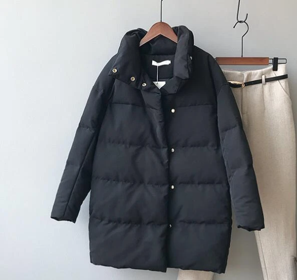 black Зимние пуховики с подкладкой из хлопка, корейские модные зимние парки большого размера, плотные зимние пальто - Цвет: black