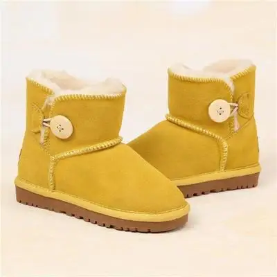 Зимние женские ботинки; обувь из натуральной кожи с мехом; женская теплая обувь; женские лыжные ботинки с пуговицами - Цвет: Yellow