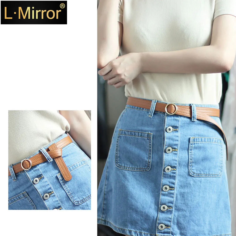 

L.Mirror 1Pcs Women Soft PU Leather Belt 103cm Length with Metal Round Button for Jeans No Holes