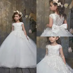 Роскошное красивое платье с цветочным узором для девочек детское бальное платье с коротким рукавом и кружевной аппликацией бальное платье