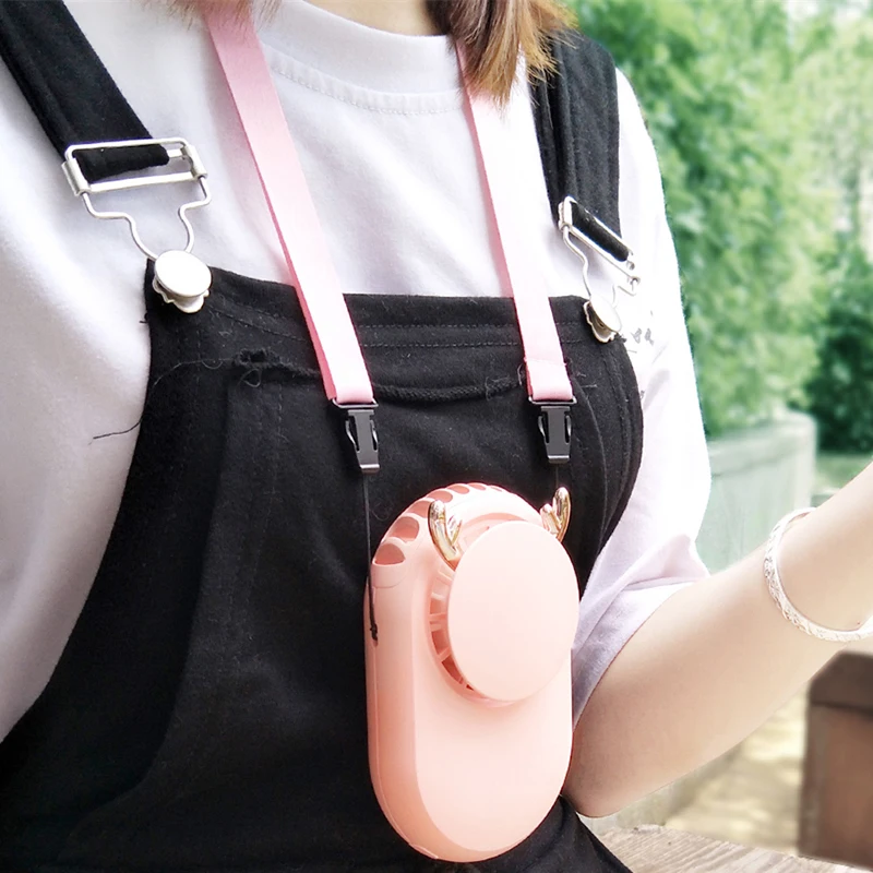 

1800mAh Battery Cute Deer Mini Fan Neck Hanging Hand-Free Summer Cooling Ventilator USB Rechargeable 3 Speed Adjustment