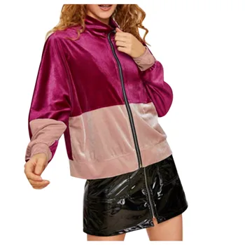

Autumn Ladies Long Sleeve Velvet Zipper Slim Cardigan Warm Color Matching Streetwear Casual Cardigan Chic Design Coat #YL10