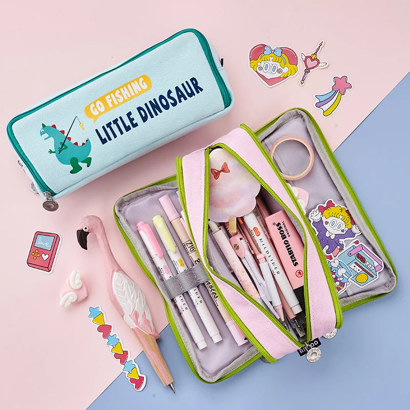 

Angoo Dinosaur Crocodile Pen Case Pencil Bag 3 layer Canvas Cartoon Storage Case Pouch for Stationery School Kids Supplies H6879