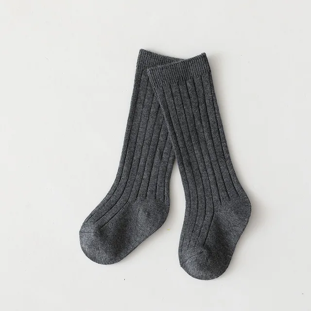 Spainish Kids Socks Baby Boys Girls Cotton Breathable Stripe Soft Sock Children Knee High Long Socks School Uniform Socks Dark Grey