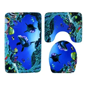 

Dolphin Carpet Floor Mat Set Bathroom Toilet Anti-Slip Mat Bathroom Decor 3D Print Toilet Covers Non-Slip Bath Floor Mat