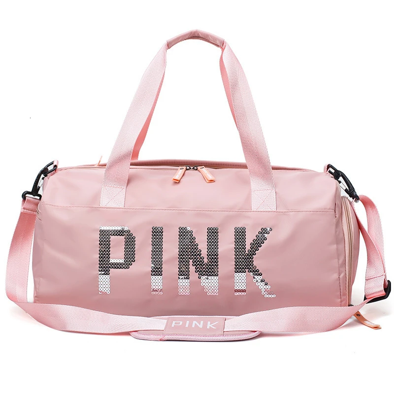 Goedkoop Pailletten Ontwerp Roze Sport Tas Schoen Compartiment Waterdichte Sporttas Vrouwen Fitness Paar Reizen Handtas Voor Schouder Crossbody Tas