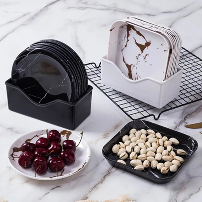 

Plastic Dinner Plates Set Melamine Tableware Square/round Colored Household Snacks Dessert Plate Dried Fruit Nuts Storage Tray
