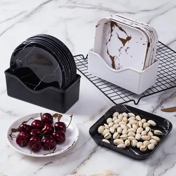 

Plastic Dinner Plates Set Melamine Tableware Square/round Colored Household Snacks Dessert Plate Dried Fruit Nuts Storage Tray