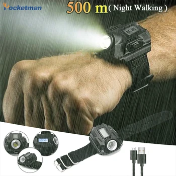 

LED wristwatch waterproof flashlight run tactical clock light with time Torch LED display built-in battery For Walking