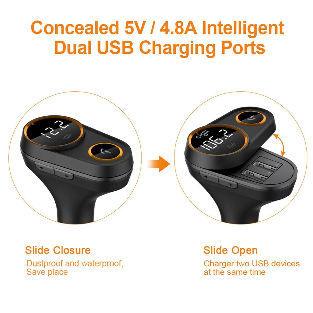 Беспроводной радио адаптер IOS/Android Bluetooth Hands Free OLED экран Автомобильный mp3 плеер анти-помехи двойной USB 1,2 дюймовый дисплей
