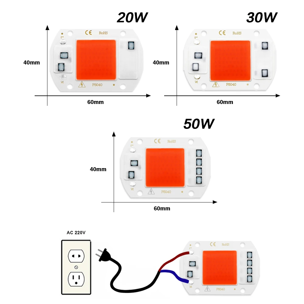 LED Grow Light 10pcs/lot COB Chip Full Spectrum AC 220V 110V 50W 30W 20W 10W Phyto Lamp No Need Driver Indoor Plants