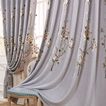 

New Chinese Snow Flax Embroidery Shading Curtains for Living Dining Room Bedroom.