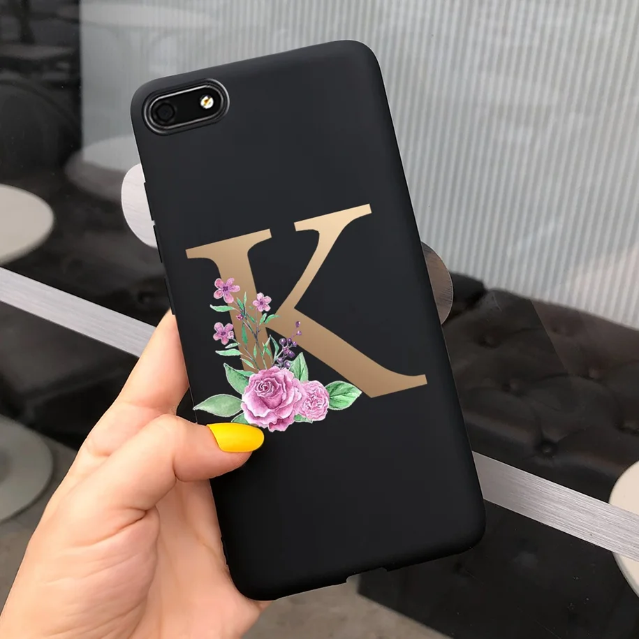 Chic Alphabet Flower Silicone Phone Case - Soft Touch Black Pink Matte TPU Cover