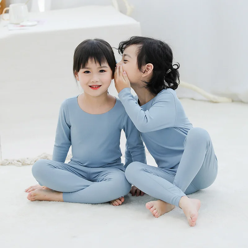 

Silky Children Autumn Pyjamas Suit Home Clothing Unisex Sleep Sets Blue Cotton Bathrobe Kids Nightwear Sleepwear Pajamas