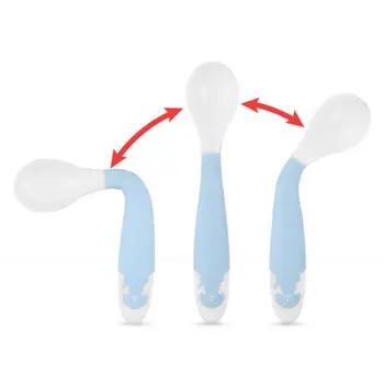 

2PCS Baby Bendable Silicon Spoon & Fork Set Smooth Edge Angle of Bend Convenient for Toddlers Infants Kids Learn to Safe Feeding