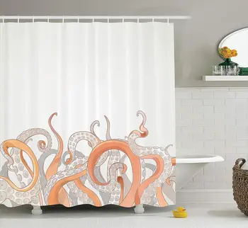 

Octopus Shower Curtain Tentacles Background Underwater Marine Nature and Sea Creatures Nautical Cloth Fabric Bathroom Decor